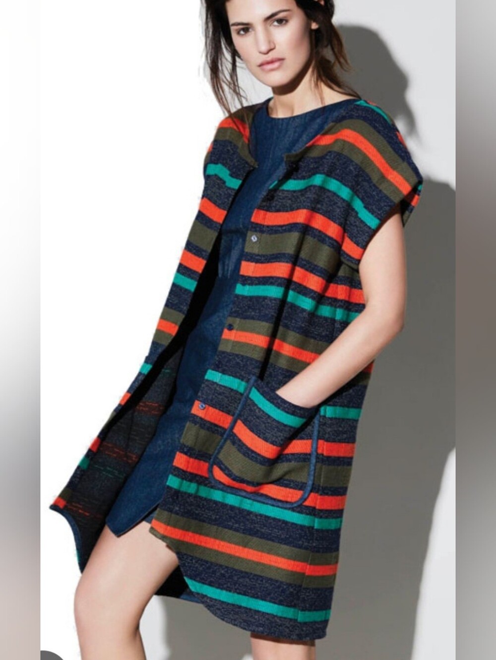 Eve Gravel Striped Button Front Dress, Size M